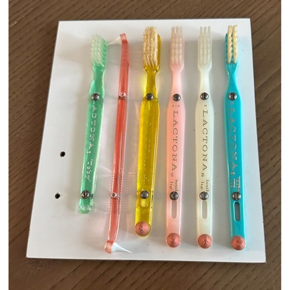 Vintage 1950's Lactona Tooth Tip Toothbrushes Display Sampler Dental Collector‎